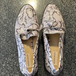 Antonio Melani Snake Print Loafers - Cream and Gray